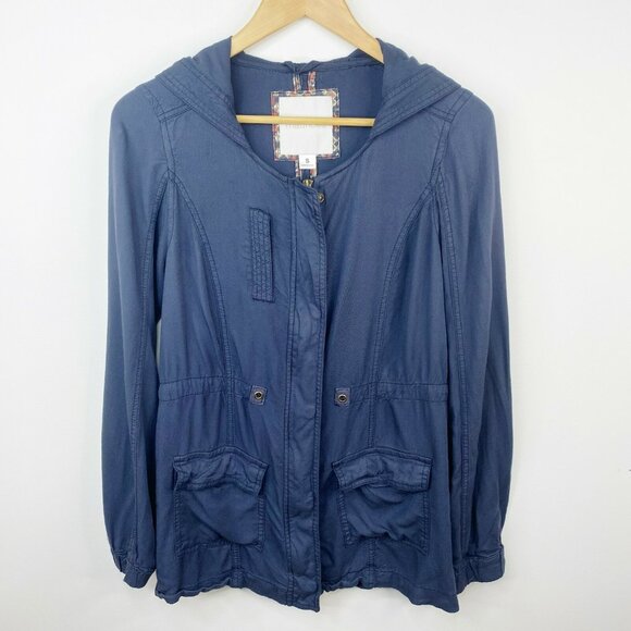 Maurices Jacket Womens Size Small Gray Blue Zip Front Utility Field Hood Rayon - Picture 1 of 5